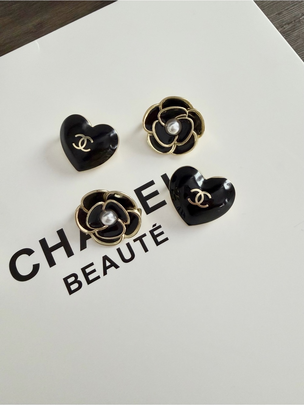 CHANEL Black Heart and Camellia Pearl